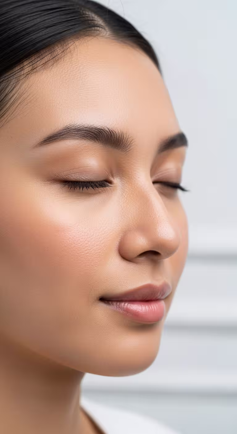 Woman's side profile with the nose and lips in view
