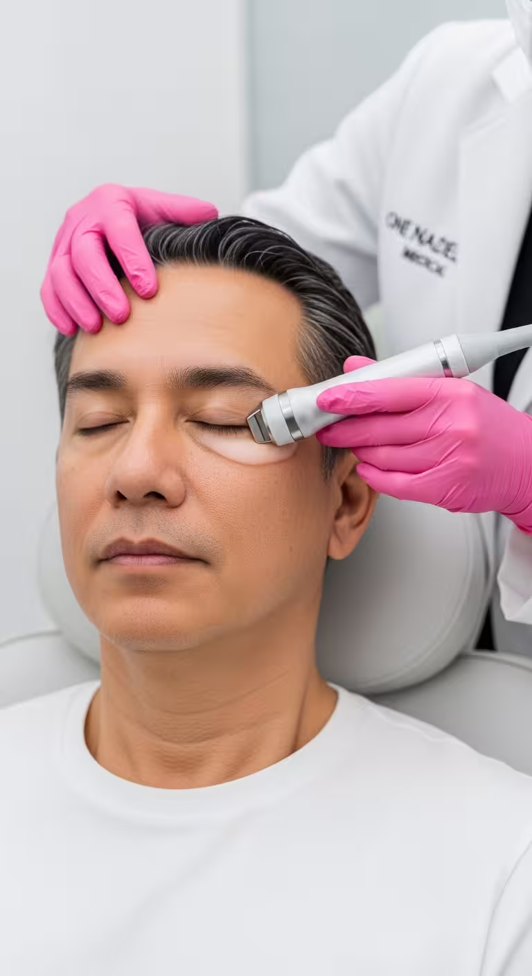 Forma handpiece applied around a client's eye area