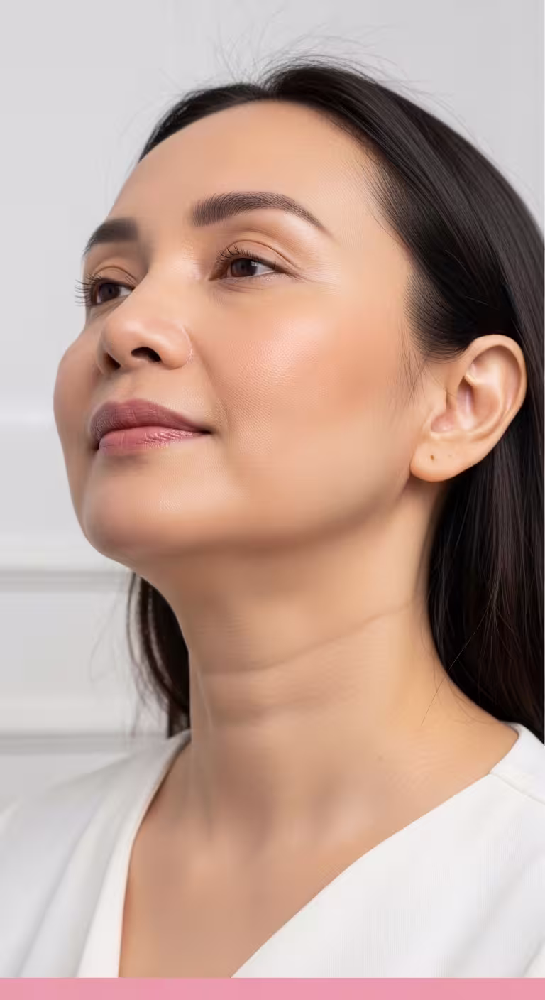 Woman looking upward with cheek and jawline in view