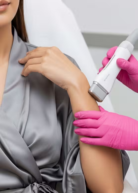 Exion applicator applied to a client's hand and forearm