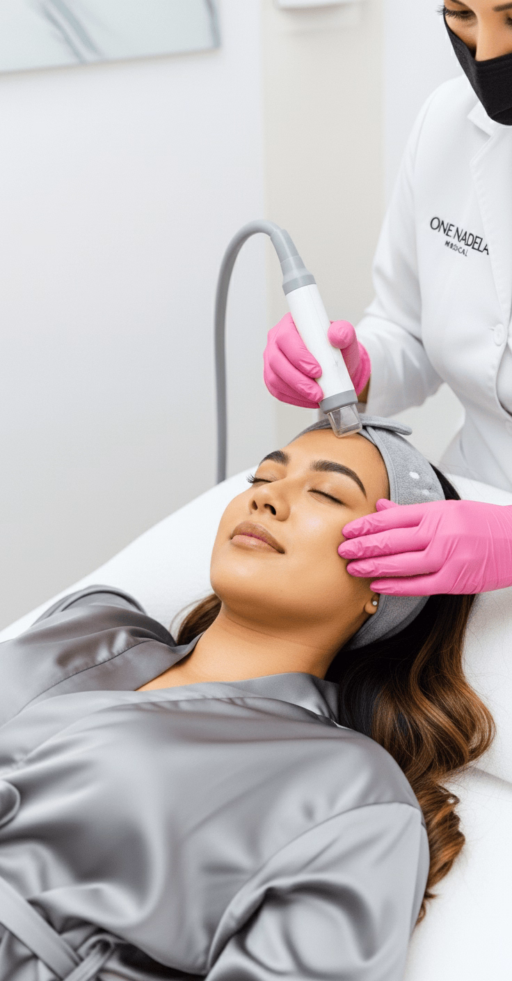 Clinician using a handheld body device on a reclining client