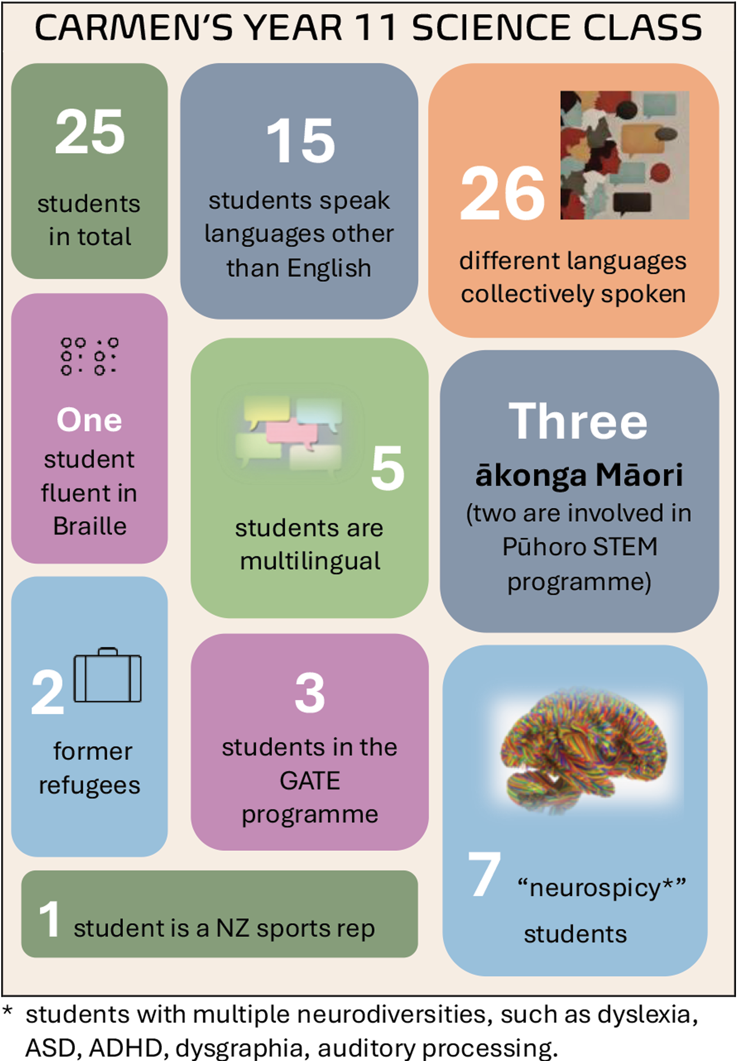 Infographic of the split of students within Carmen's Year 11 Science Class.