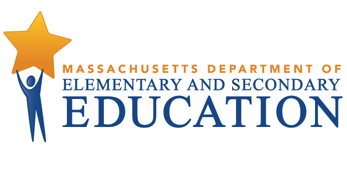 Massachusetts Department of Elementary and Secondary Education logo with a blue figure holding a large orange star above its head.