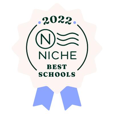 Niche badge for Best Schools 2022 with blue ribbons.