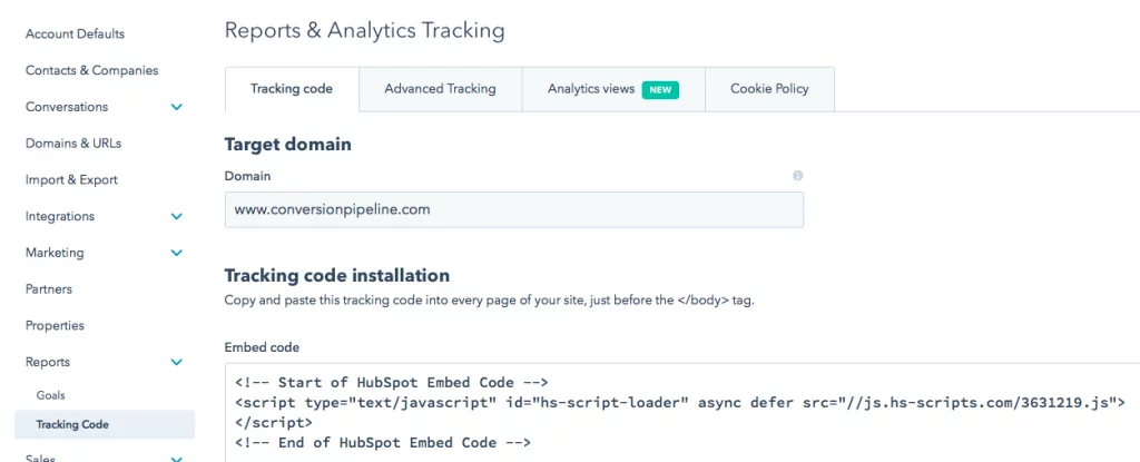 HubSpot Analytics Tacking