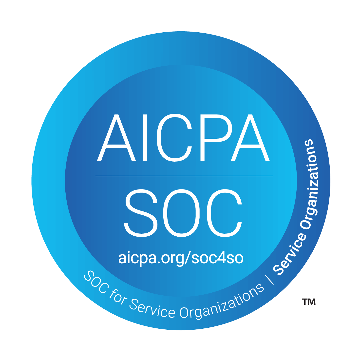 A blue circle with the words AICPA SOC on it.