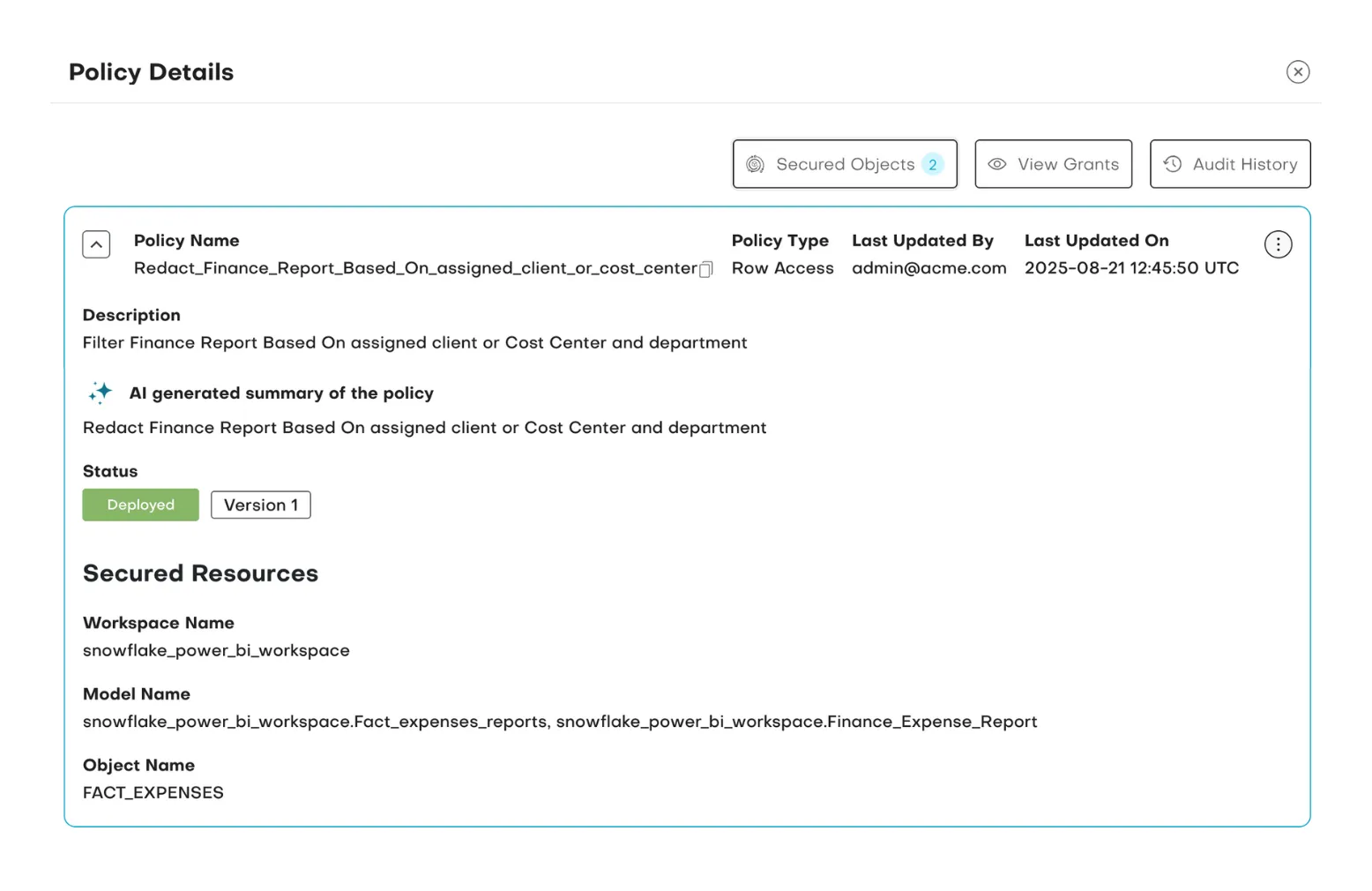 A screenshot of the policy details page.
