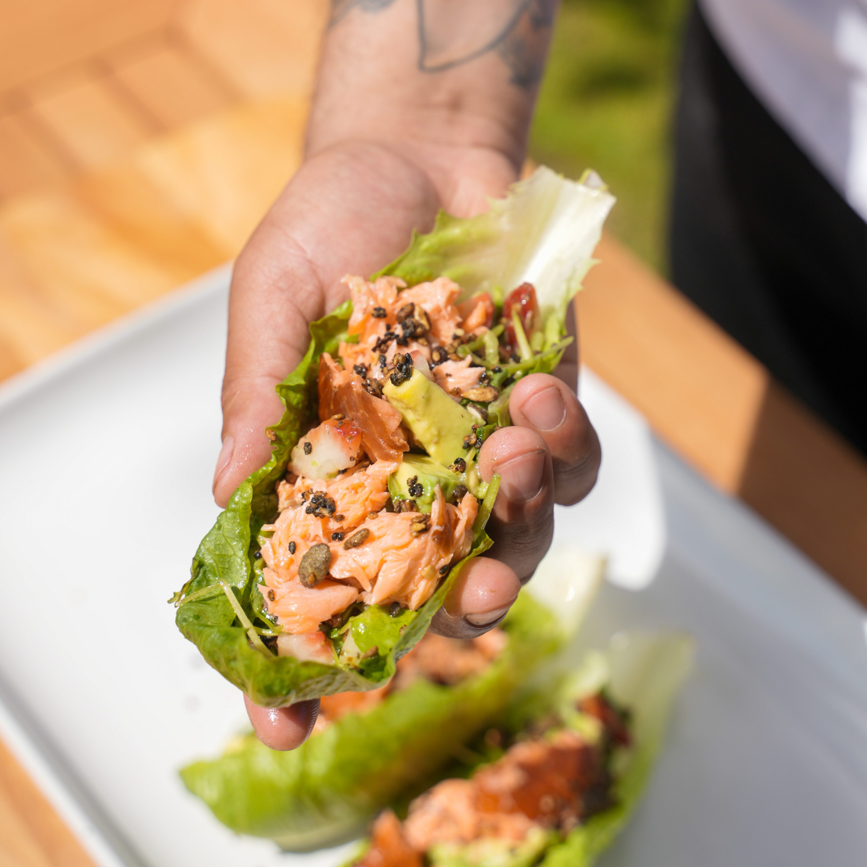 Aoraki Hot Smoked Salmon Pohutukawa Lettuce Cups