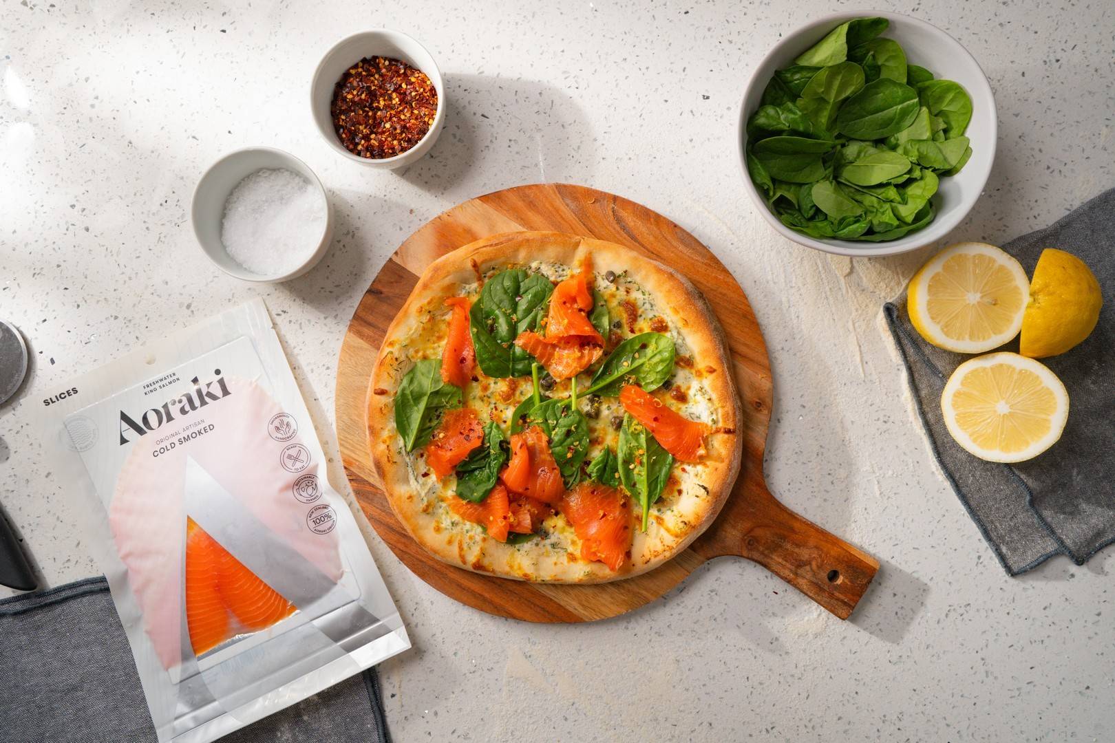 Pizza Bianca with Aoraki Original Cold Smoked Salmon