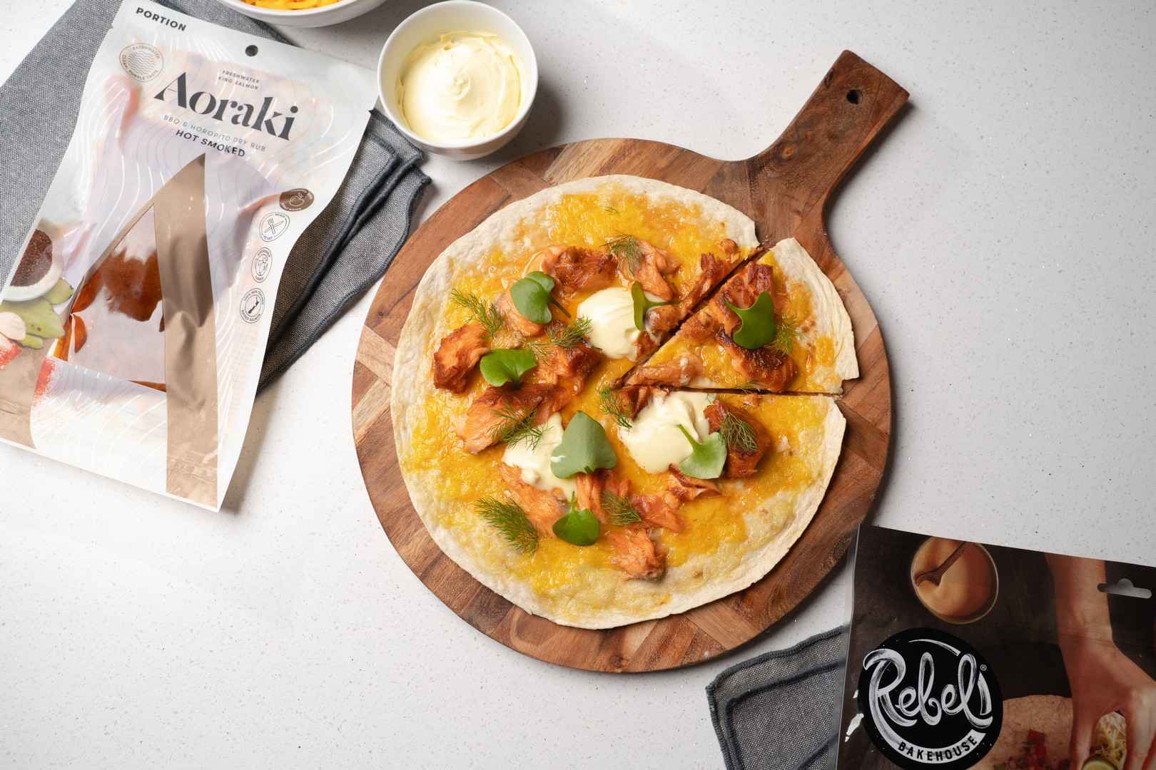 Aoraki Wrap Pizza Recipe with Hot Smoked Salmon