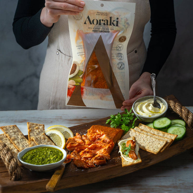 Aoraki BBQ & Horopito Dry Rub Hot Smoked Salmon platter