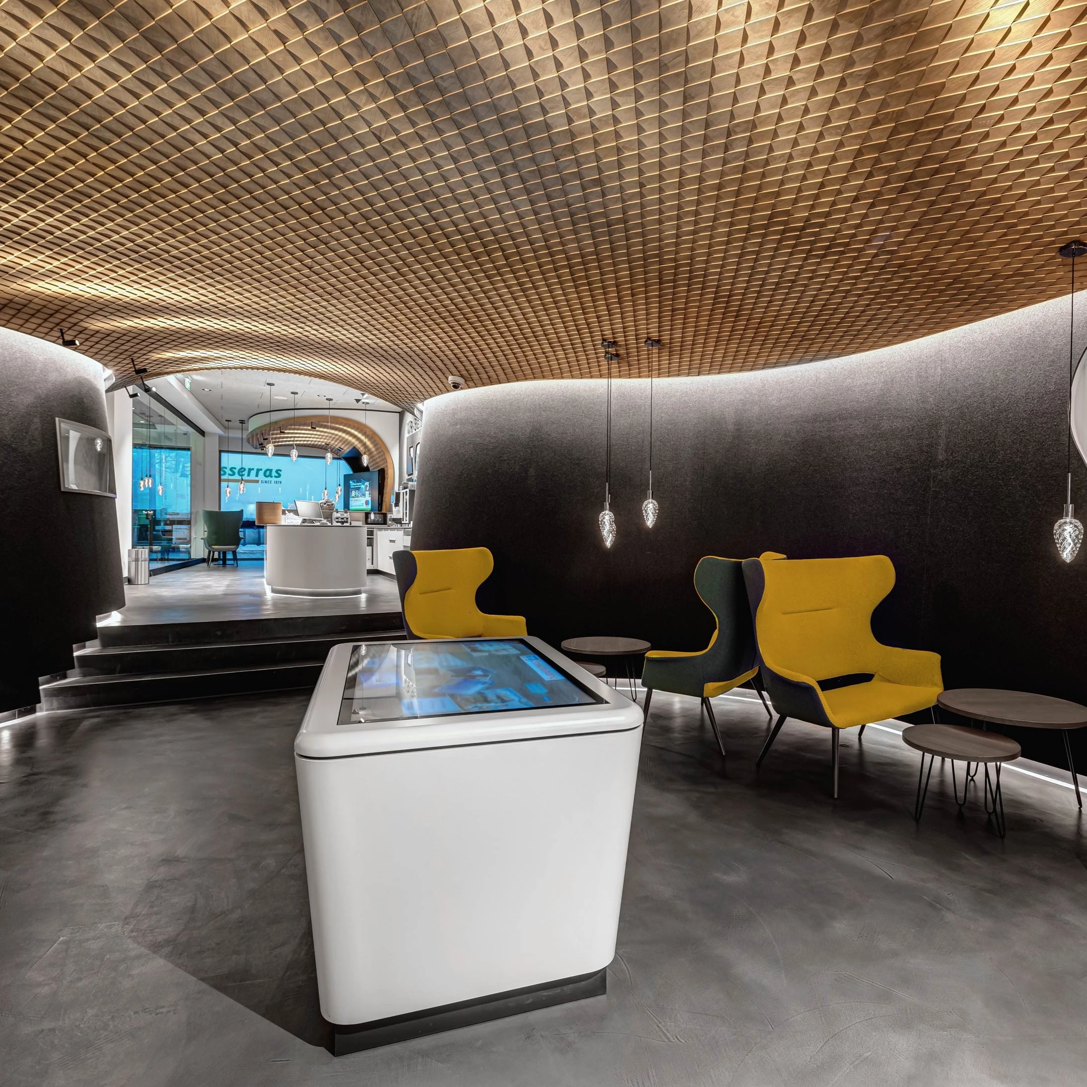 Lichtatmosphäre im Showroom für Kundenberatung in einer Bank
