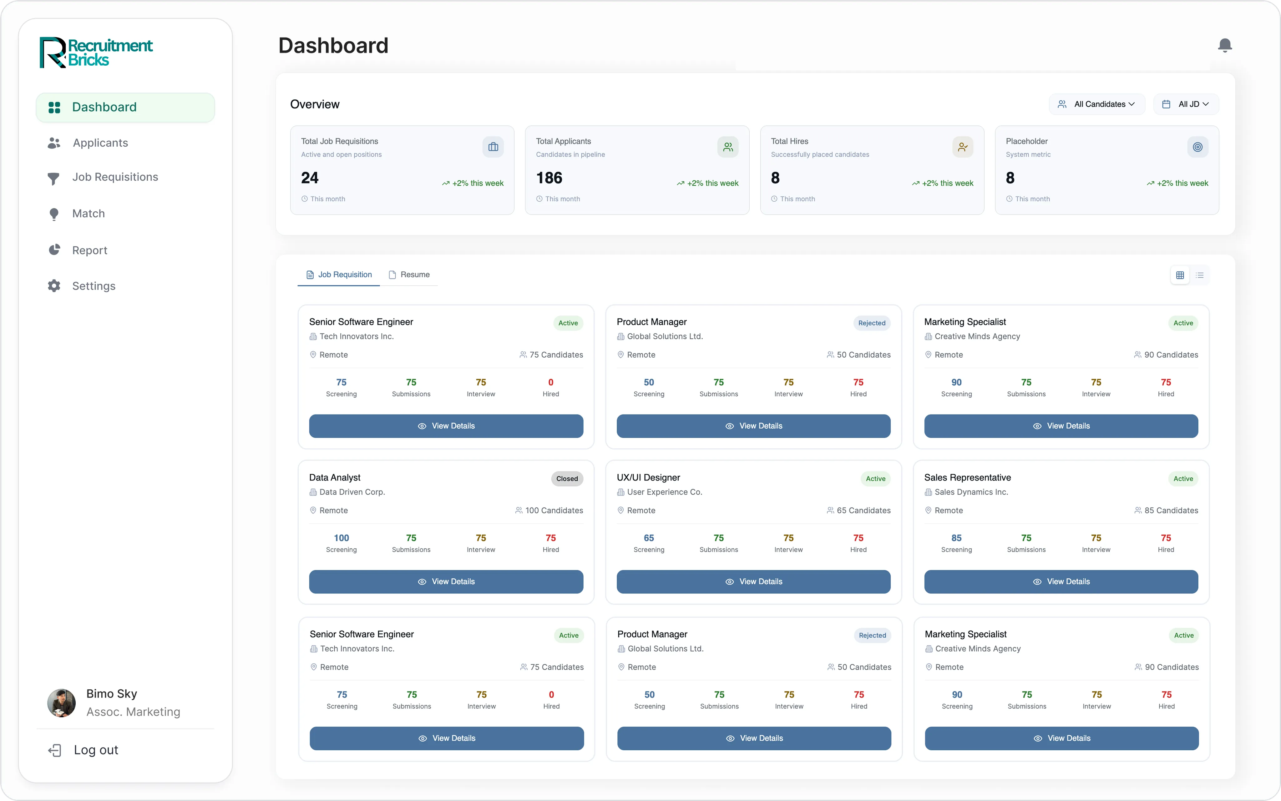 RecruitmentBricks Dashboard