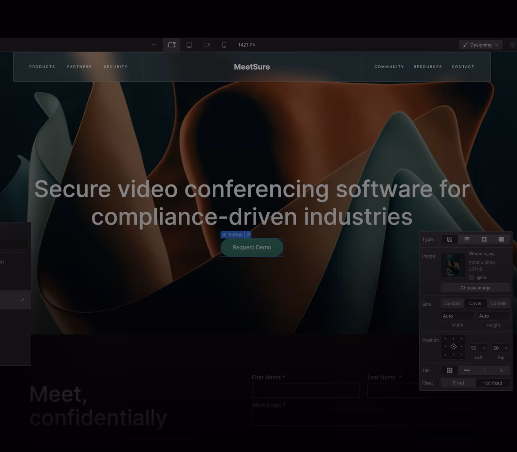 Designer mode in Webflow