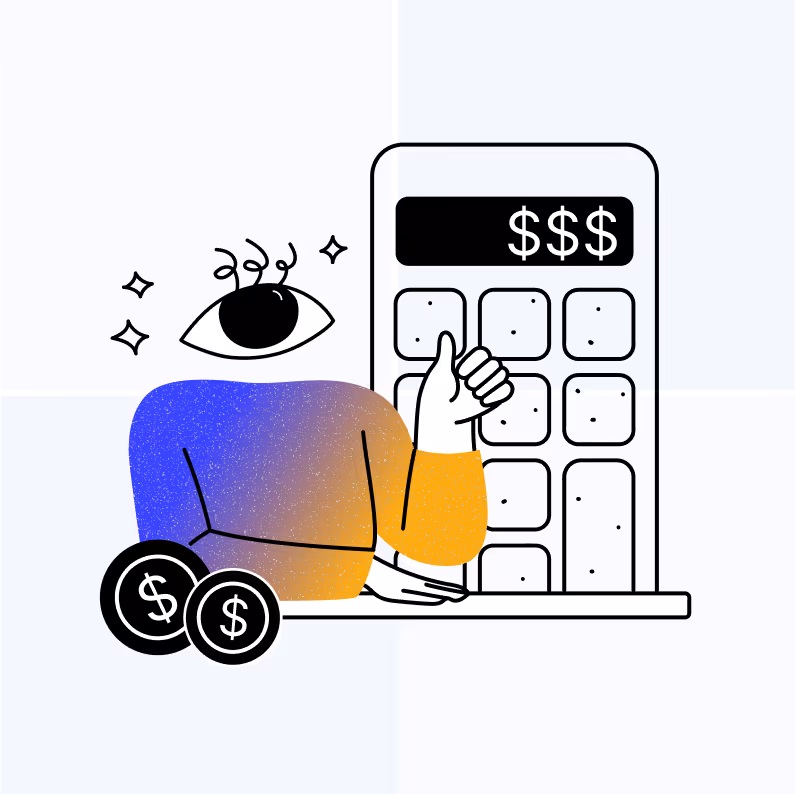 Illustration of a calculator and a human