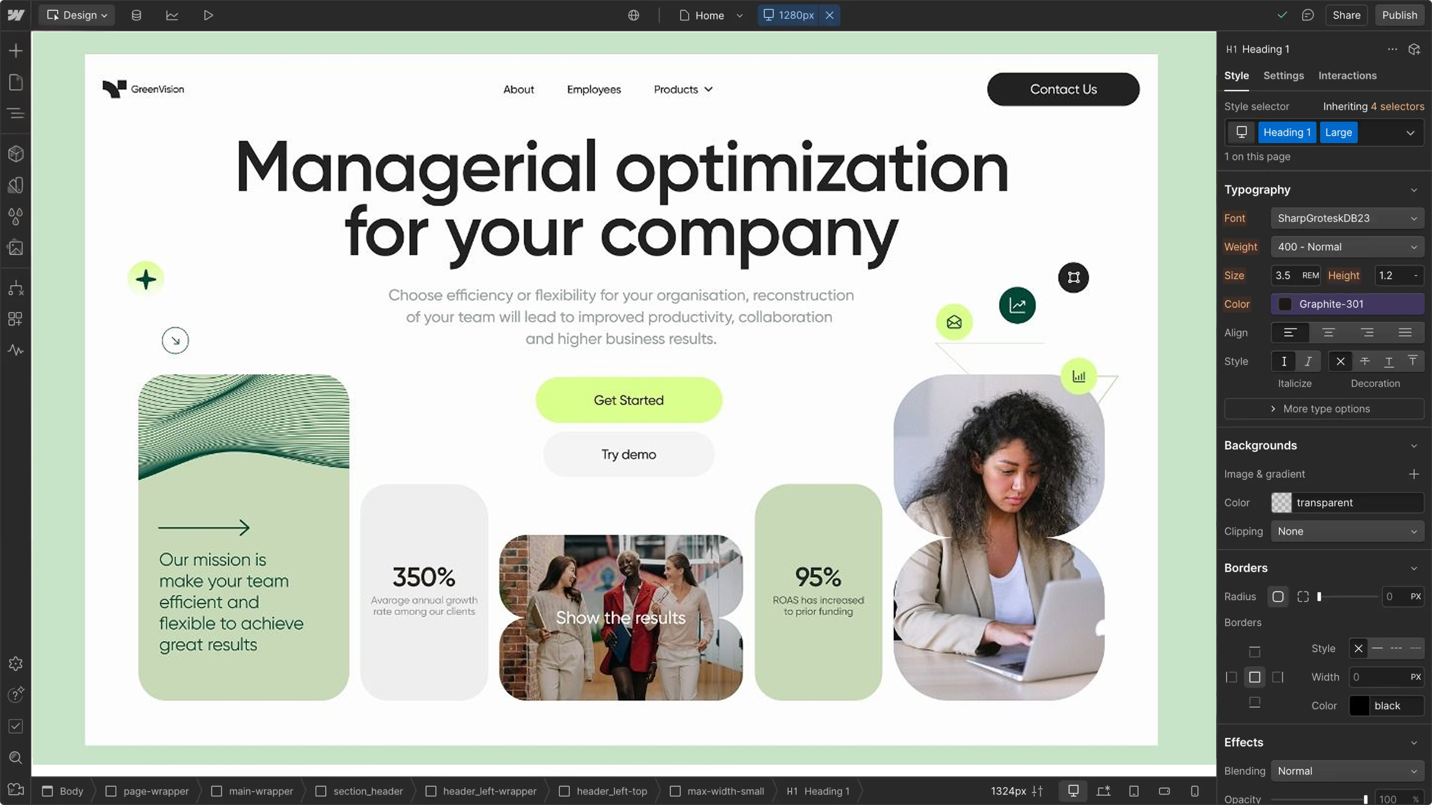 Designer mode in Webflow