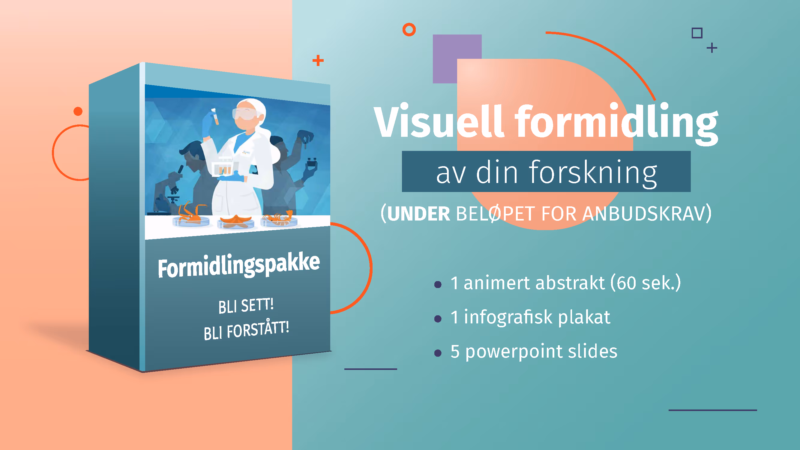 Produktpakke med bilde av forsker og beskrivende tekst av hva som inkluderer i pakken.