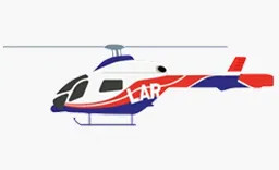 MD902-Hubschrauber in weißer Lackierung mit roten und blauen Streifen.