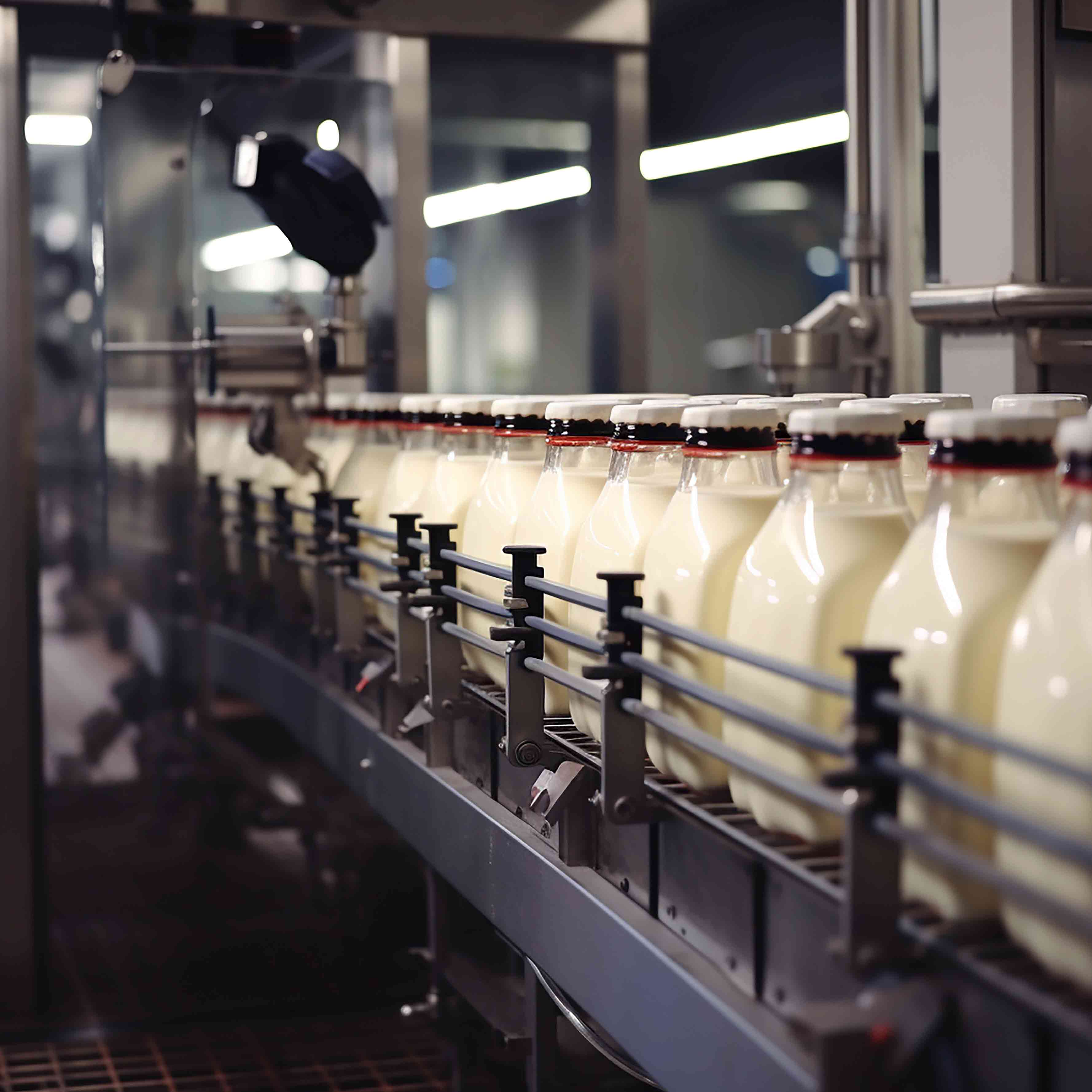 Chaîne de production agroalimentaire avec bouteilles de lait – signalétique hygiénique HD Signalétique