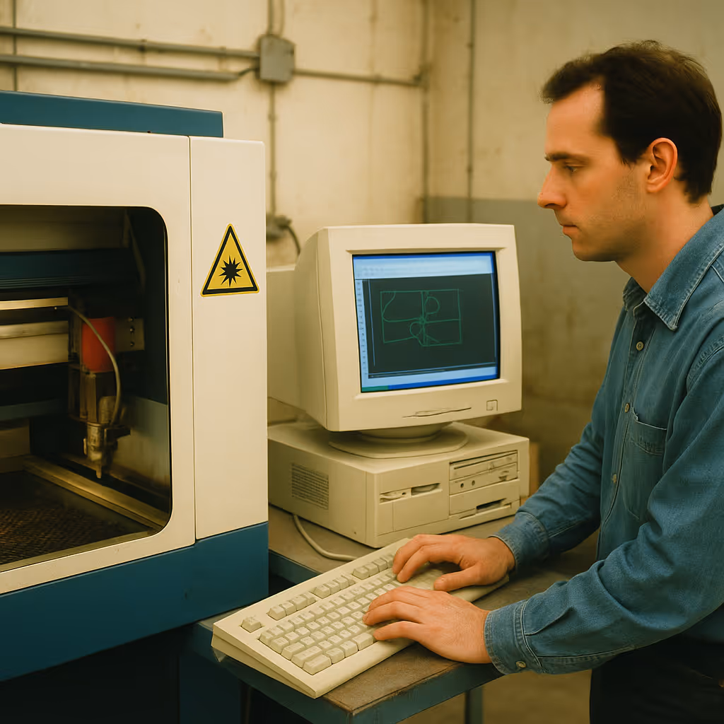 Opérateur utilisant machine de gravure laser datant de 2001