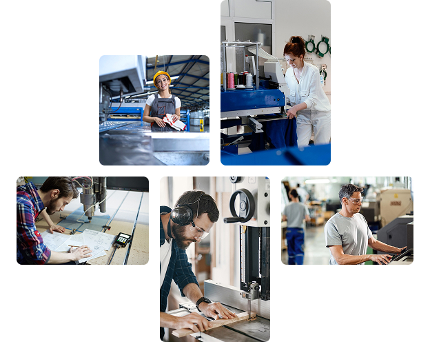 Galerie photos atelier HD Signalétique – opérateurs sur machines de gravure et impression