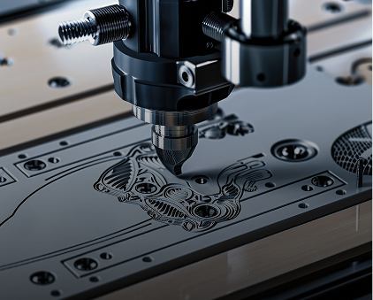 Machine CNC en train de graver une plaque métallique – expertise gravure industrielle HD Signalétique