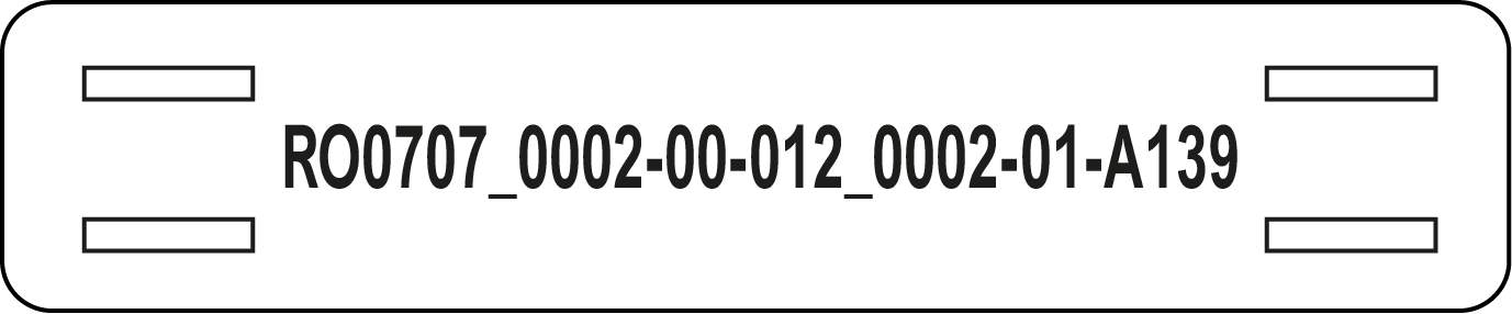 Étiquette rectangulaire blanche de repérage câble avec l’inscription noire "RO0707_0002-00-012_0002-01-A139" et encoches latérales pour fixation