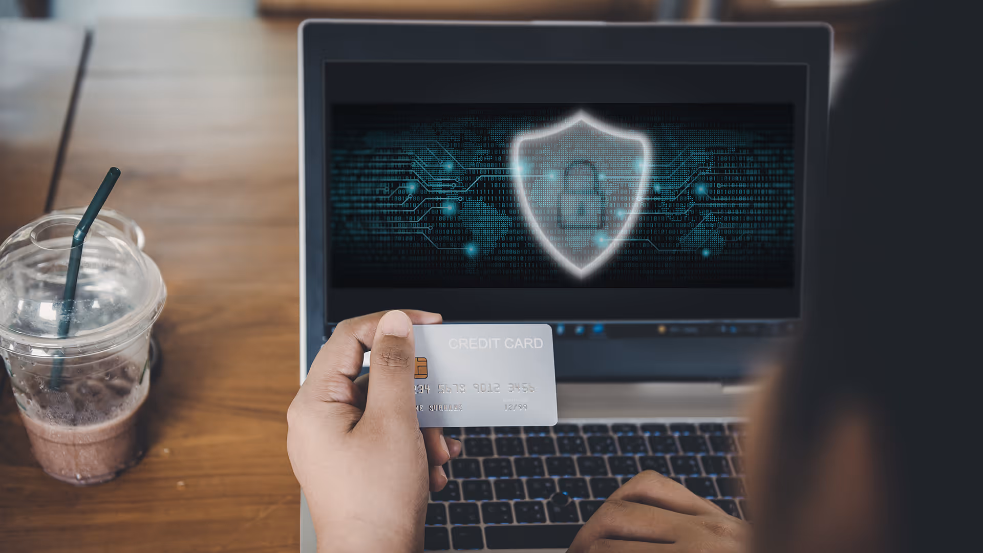 Woman making a protected online card payment