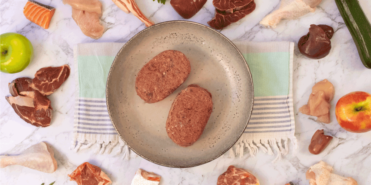 Big Dog Pet Foods Wellbeing patties with ingredients