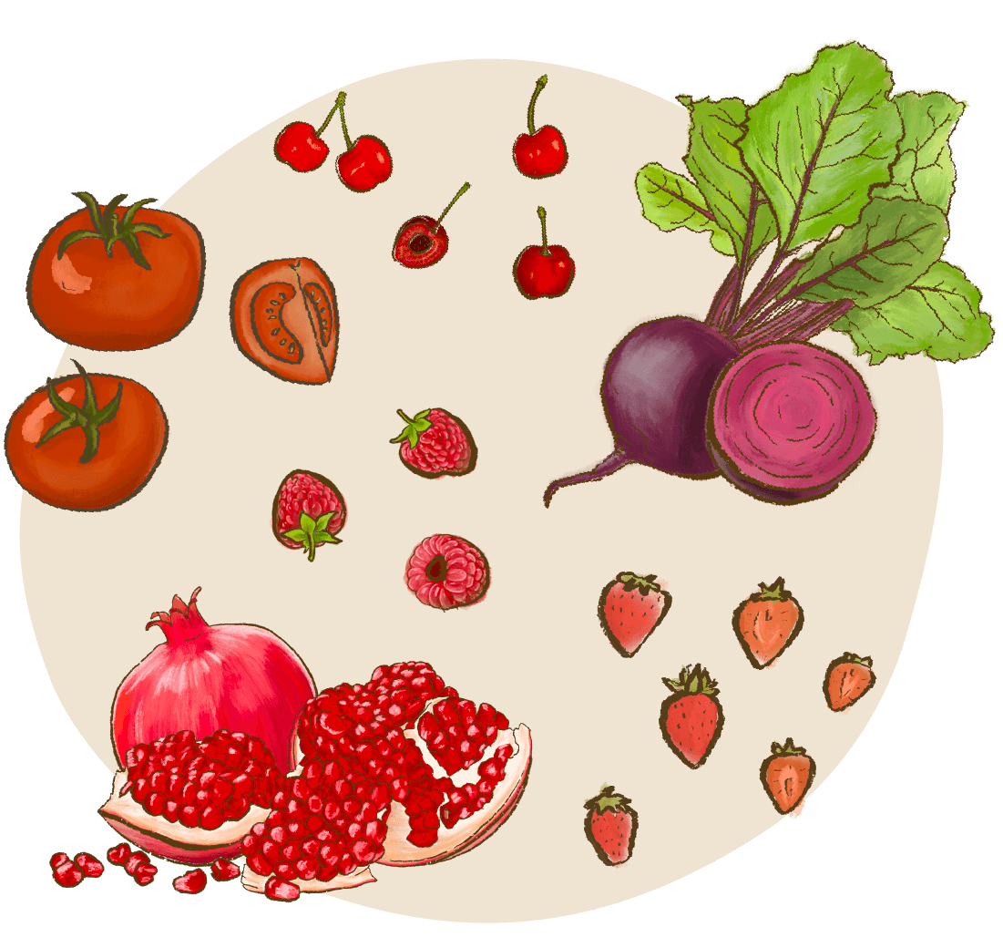 strawberries cherries beets pomegranate raspberries