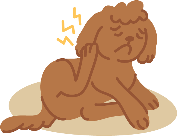 An illustration of a cute dog scratching, they look sad