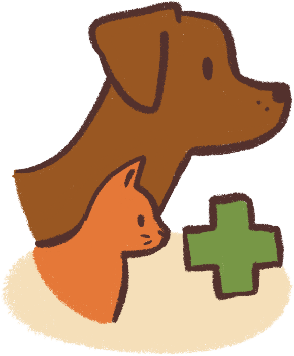 illustration of a dog and cat with vet cross - seeking professional help