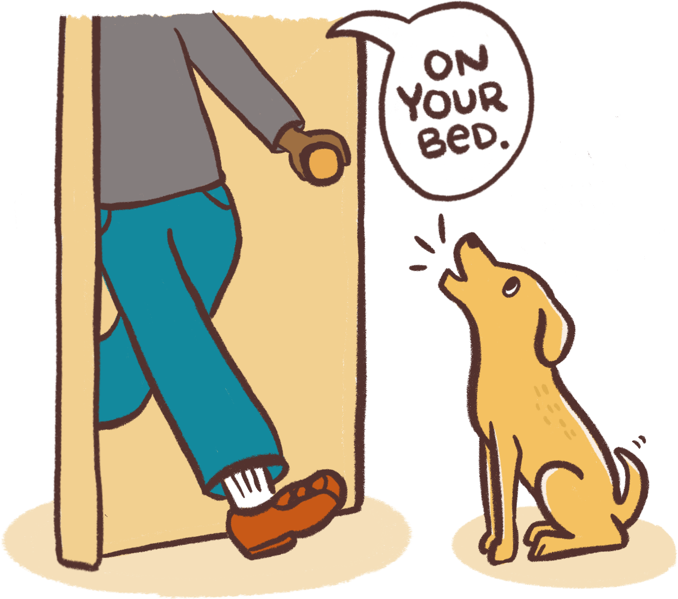 illustration of dog excited for human arrival - exercising keeping arrivals and departures calm