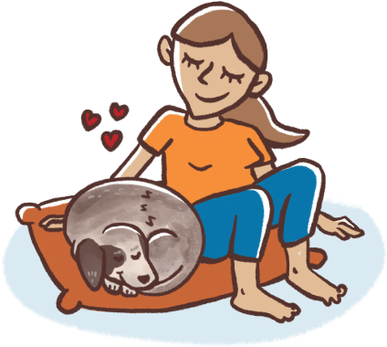 cute illustration of bonding with a cattle dog providing a safe space