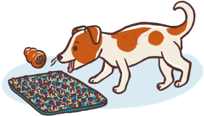 cute illustration of a jack russell dog practicing nose work