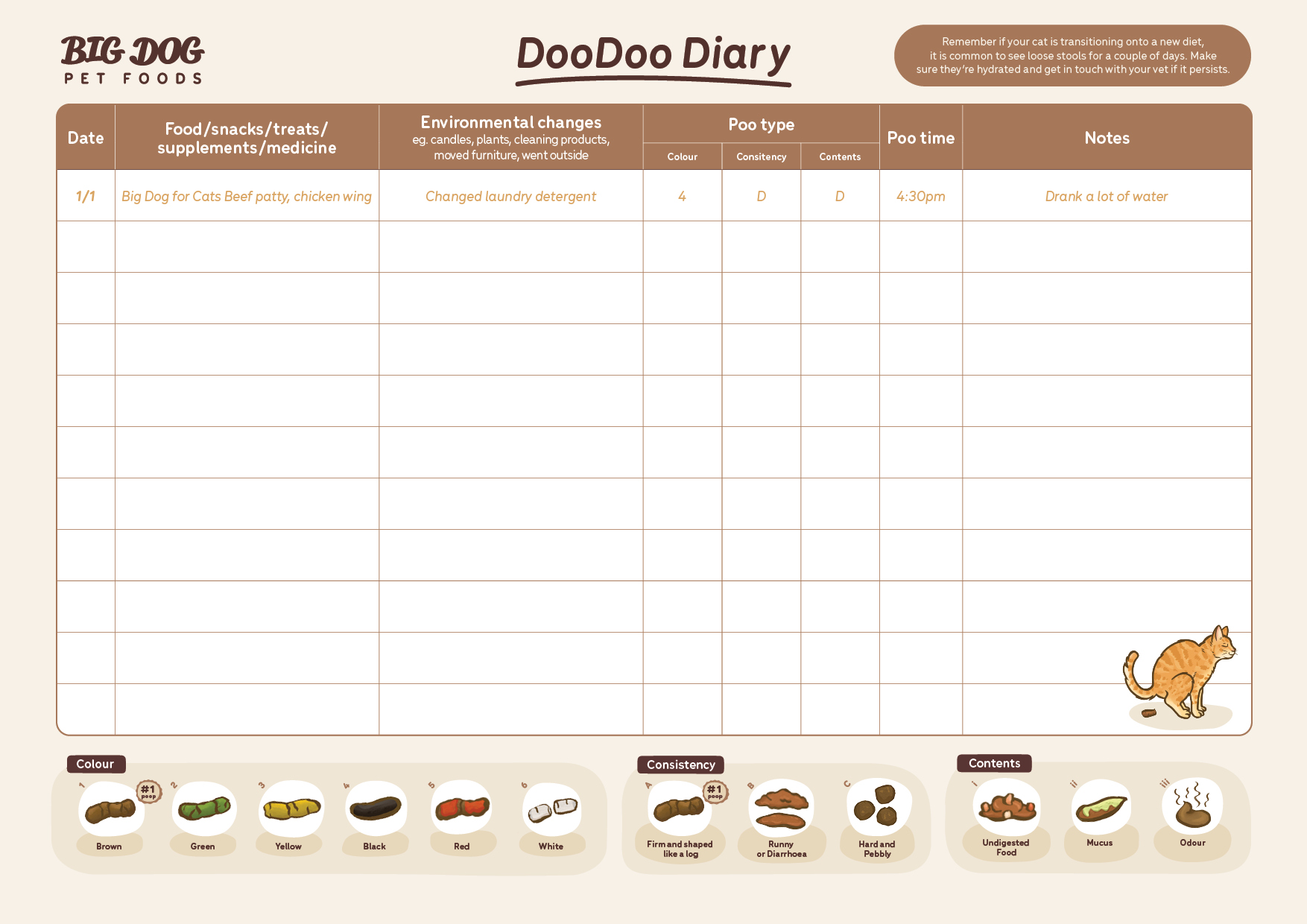 doo doo diary for cats