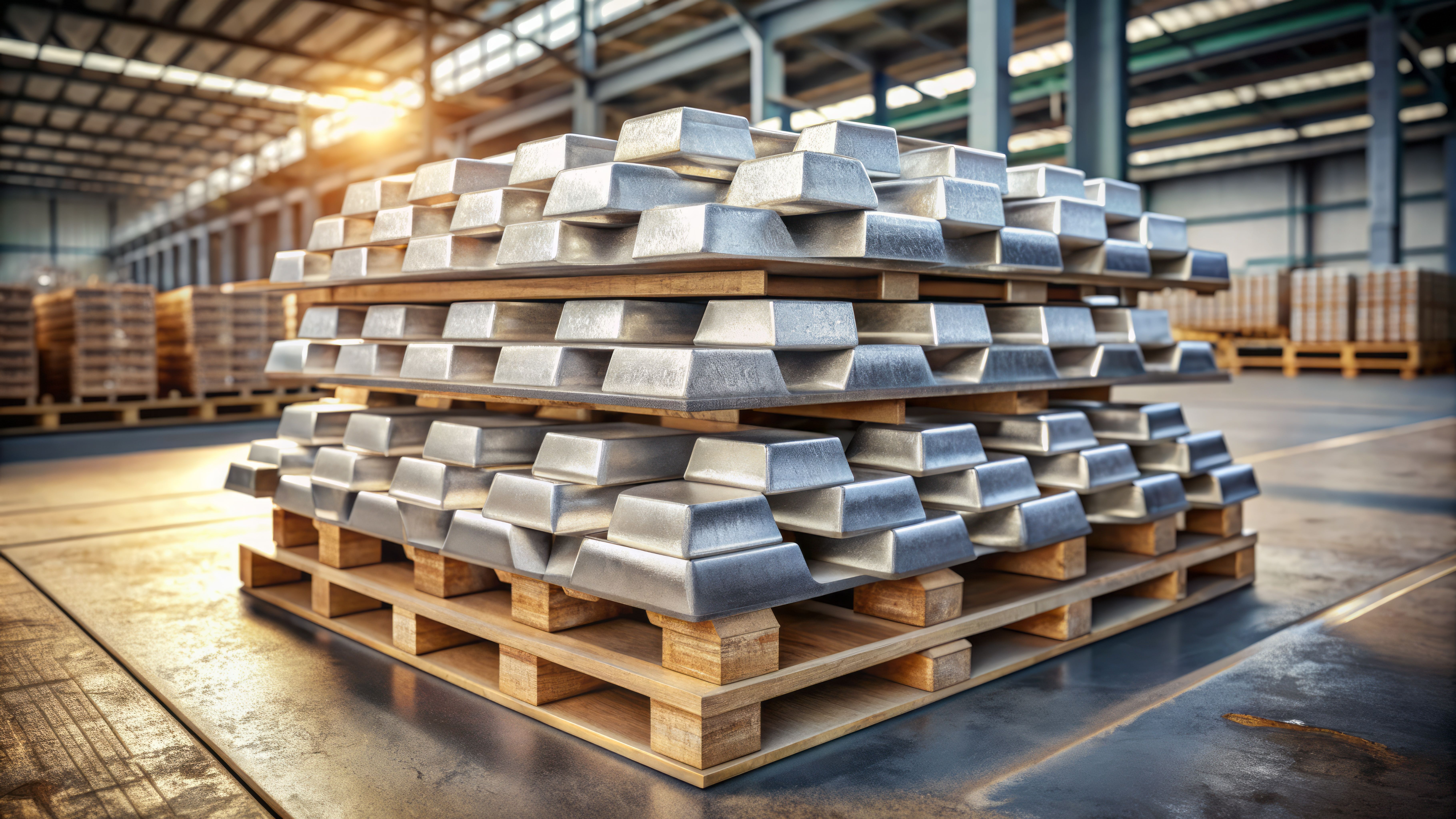 Canadian aluminium ingots stacked for export