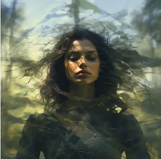 A woman with her hair blowing in the wind.