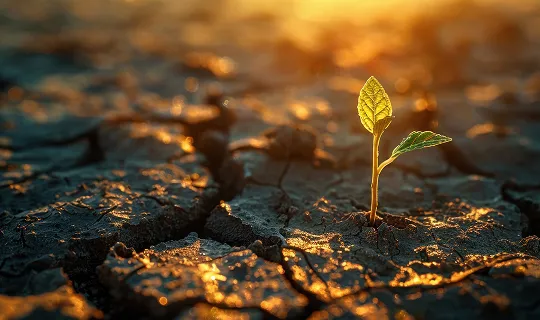 A small plant sprouting from the ground.