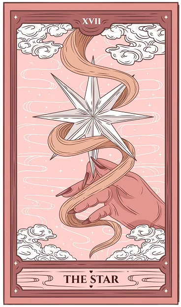 A tarot card with a hand holding a star.