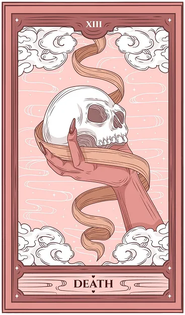 A tarot card with a skull on it.
