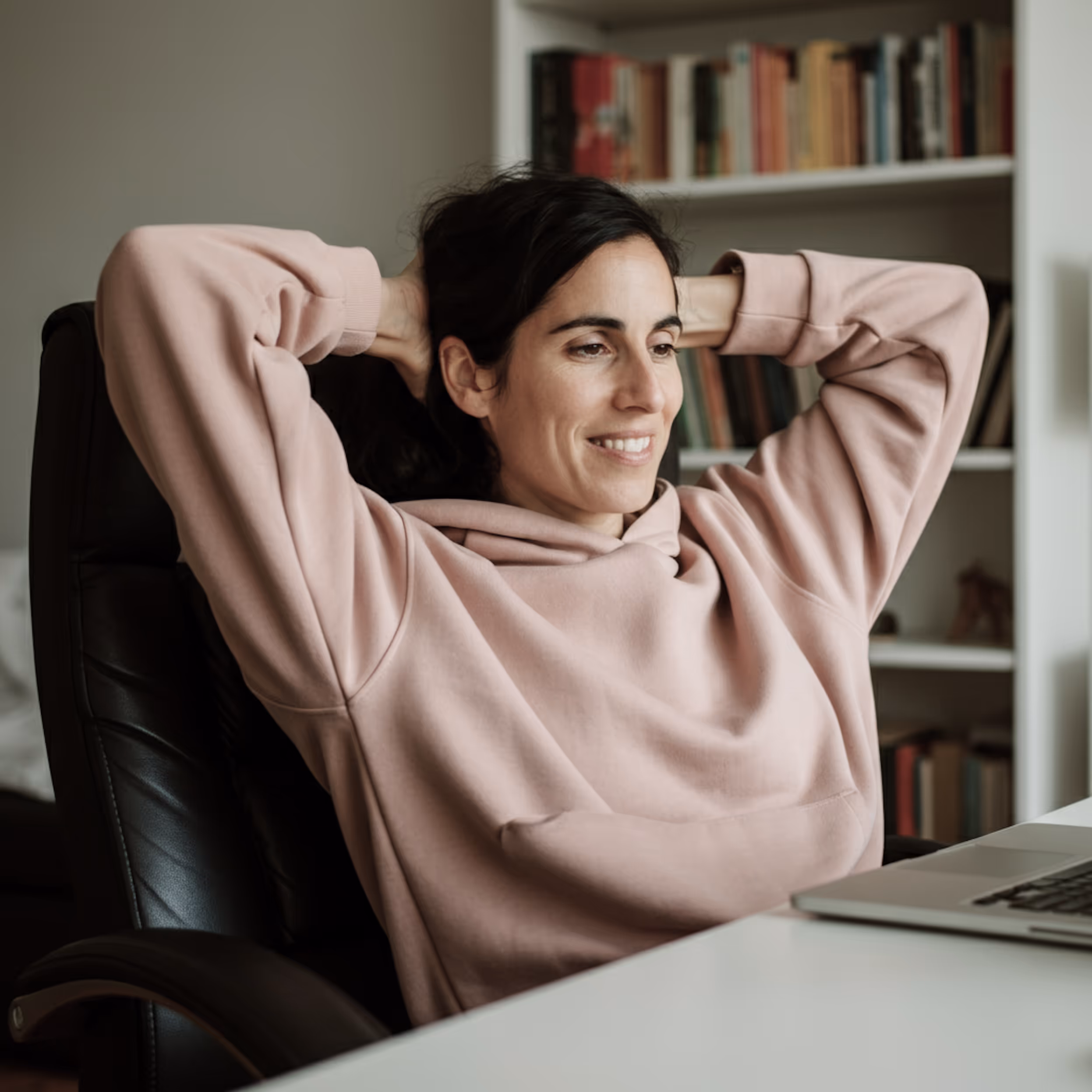 A woman looking satisfied with the results