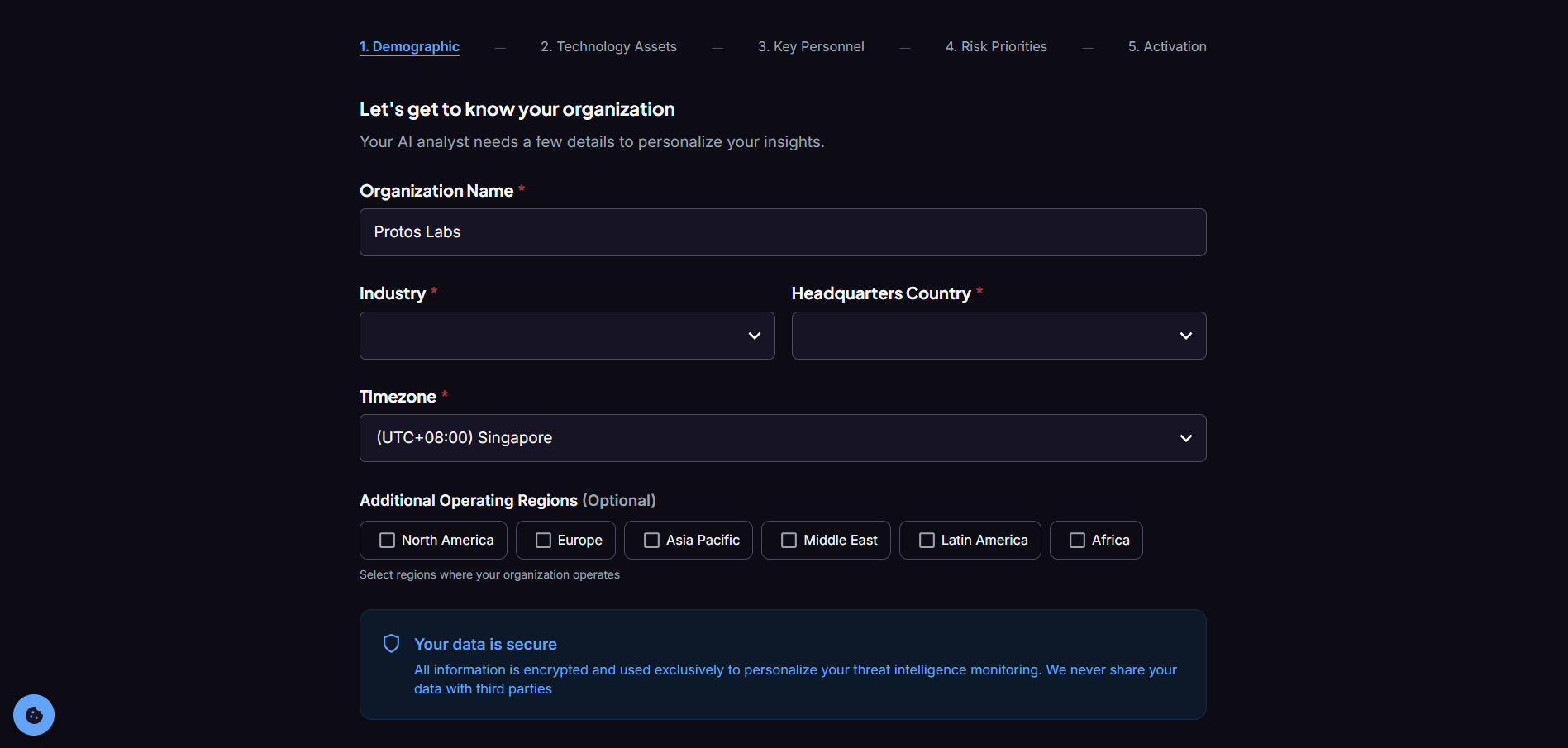 Protos AI sign-up step 6 — welcome screen