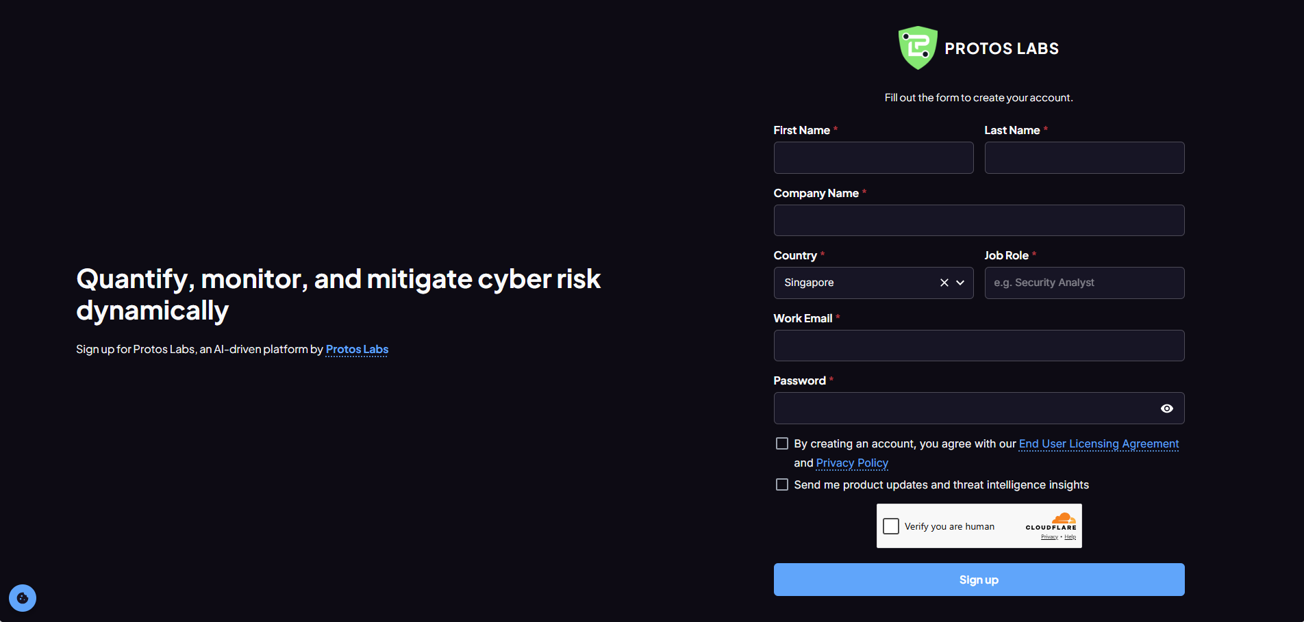 Protos AI sign-up step 2 — email verification