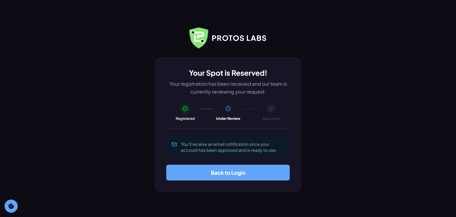 Protos AI sign-up step 5 — account confirmation