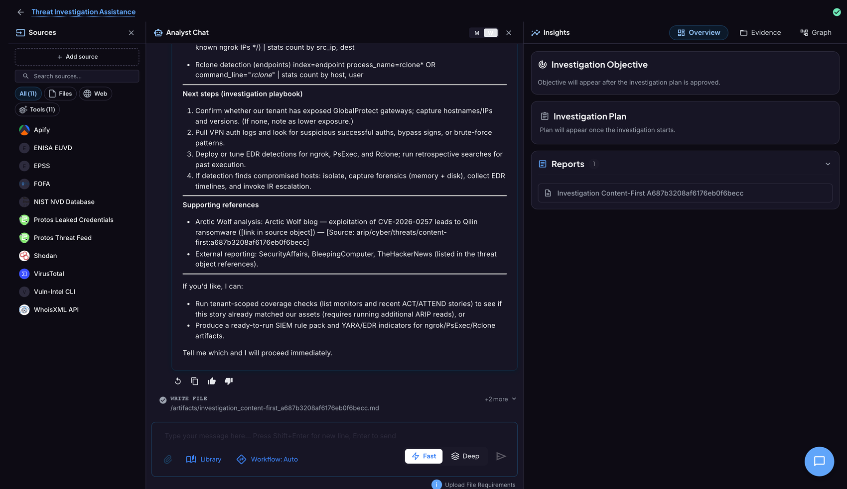 Protos AI agentic investigation workspace