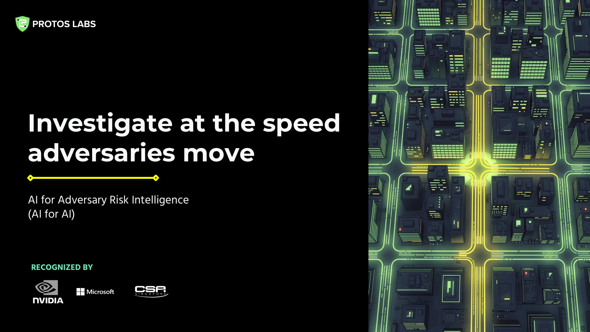 Cover of the Protos Labs deck AI for Threat Intelligence: Investigate at the speed adversaries move
