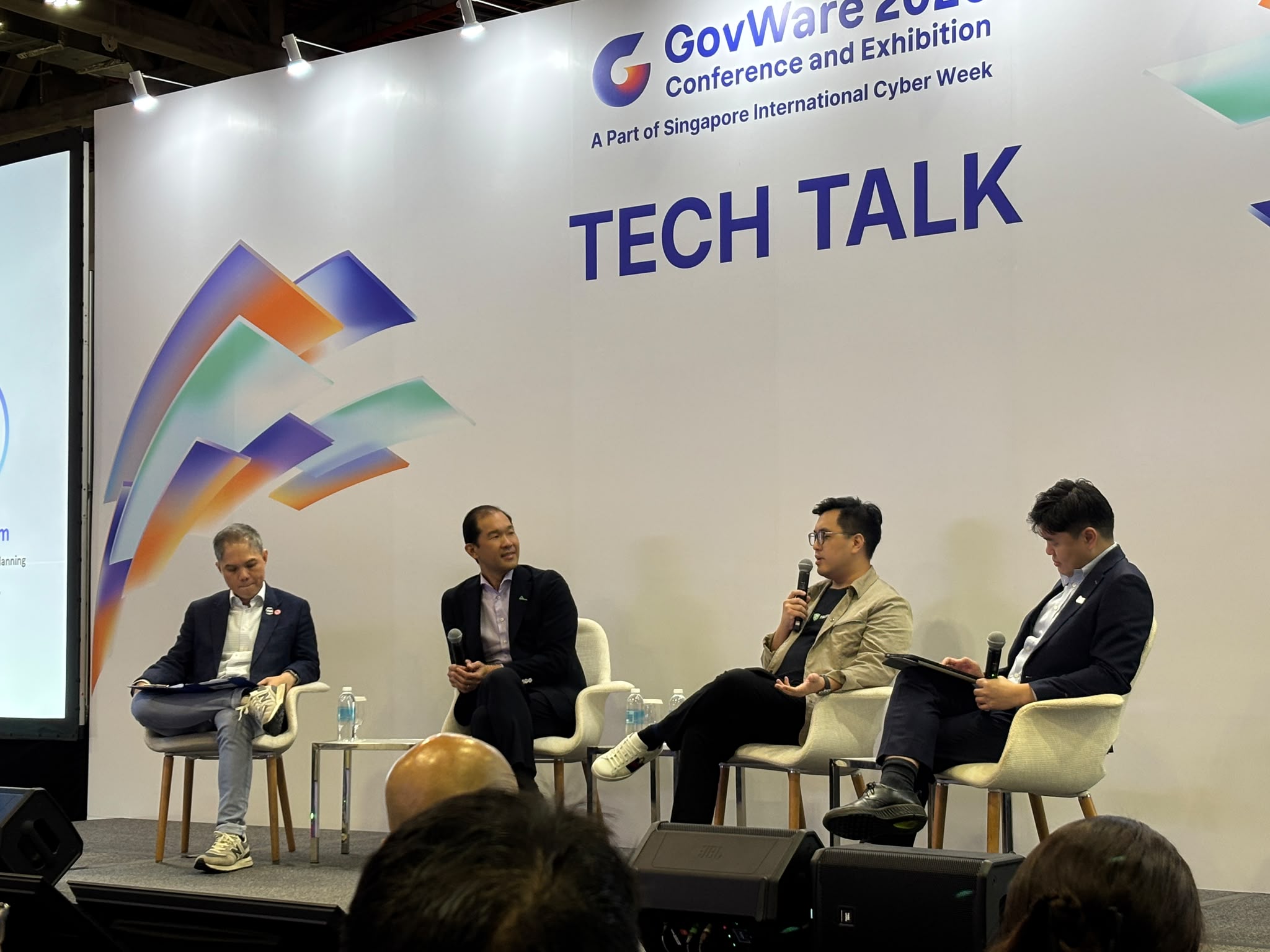 Joel Lee speaking on the panel. From left: moderator Willis Lim, Jon Sakoda, Joel Lee and Minkwang Lim