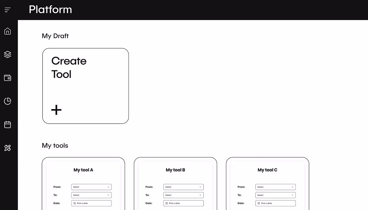 Legato platform dashboard with creator workspace to create tools and manage user tools, enabling business users and partners to access extensibility anywhere.
