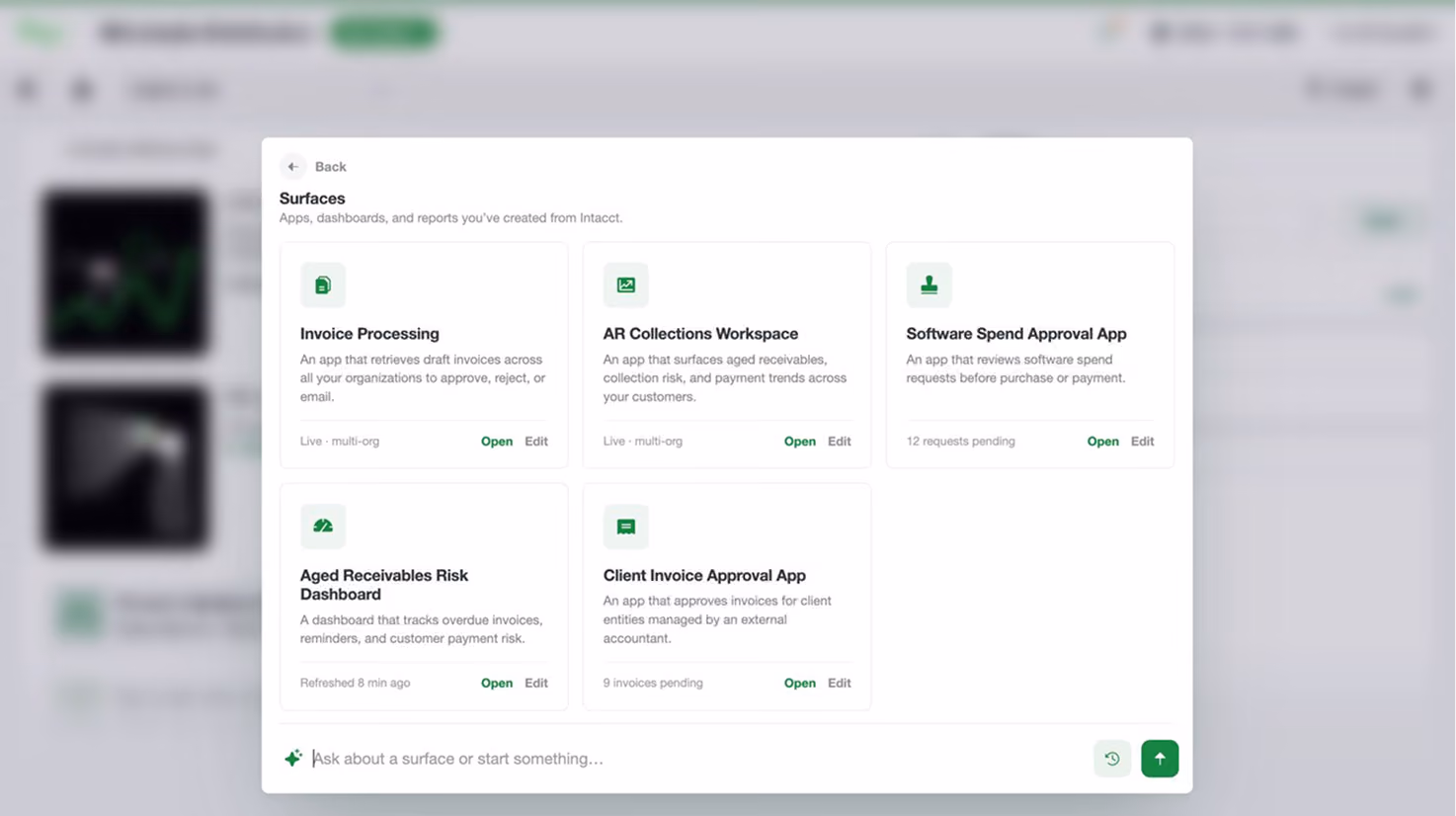 Legato AI interface showing AI-powered finance apps, dashboards, and workflows built on a SaaS platform.